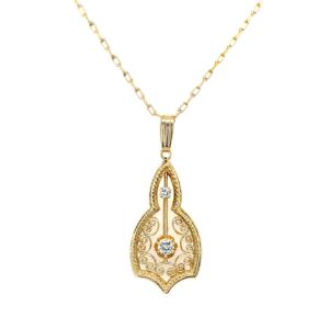 Estate: Yellow Gold Diamond Filigree Pendant Necklace