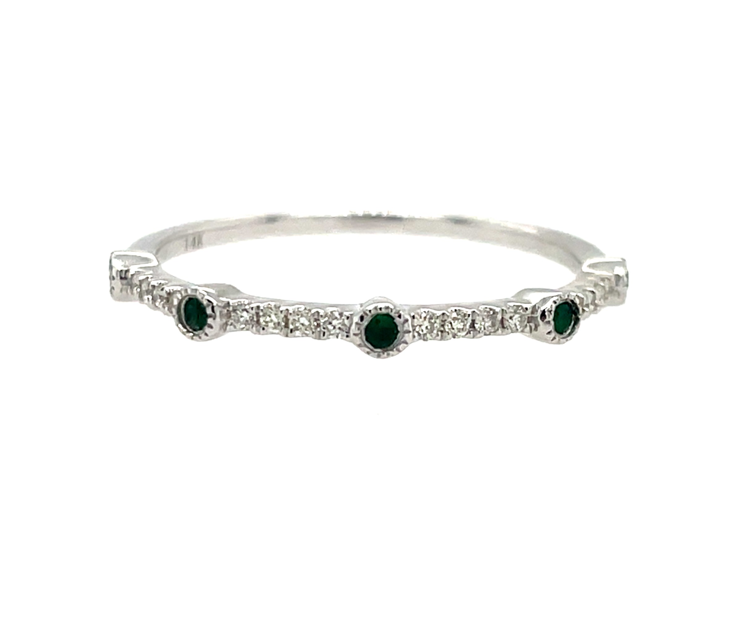 White Gold Emerald & Diamond Stackable Band