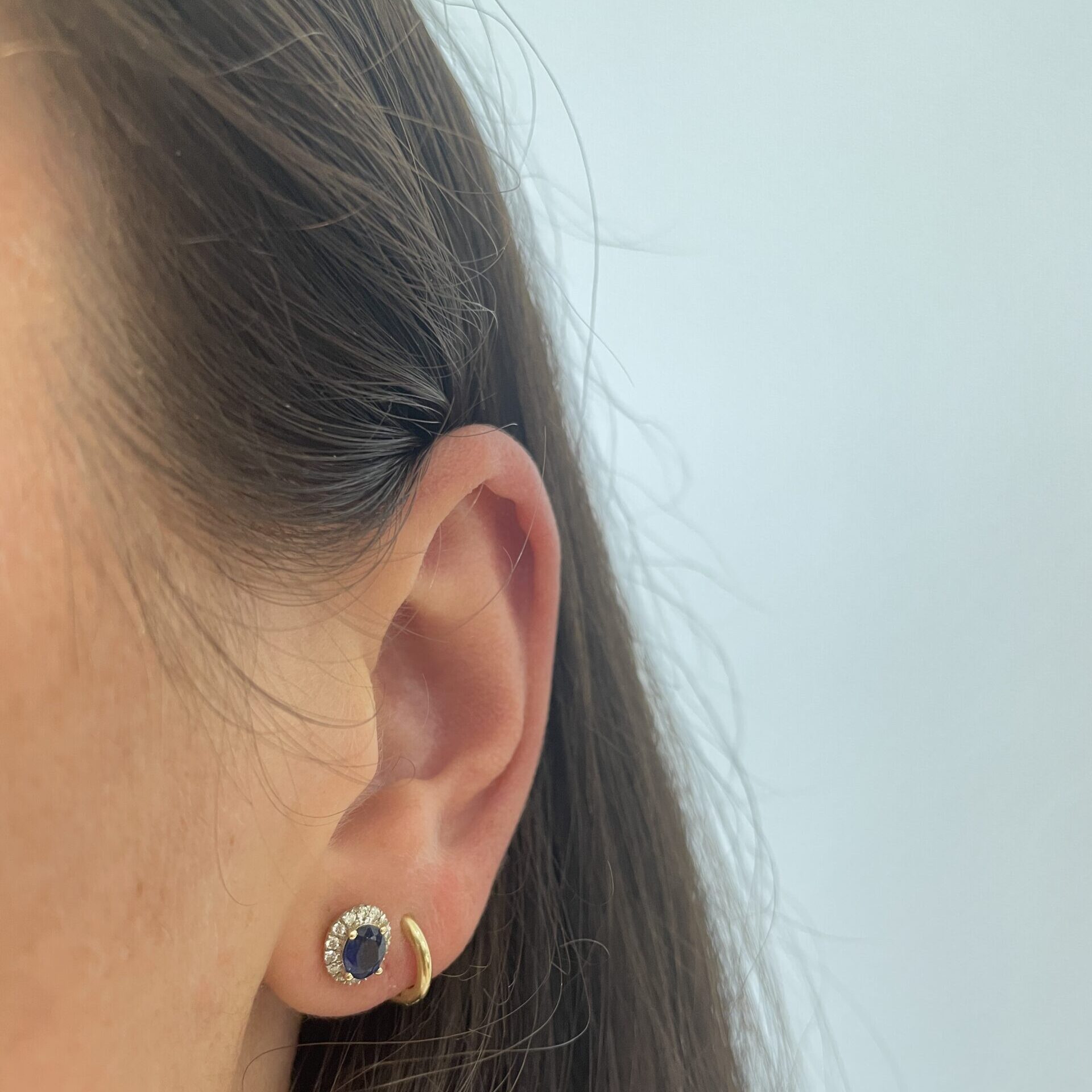 Yellow Gold Sapphire Earrings with Diamond Halos