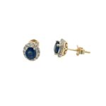 Yellow Gold Sapphire Earrings with Diamond Halos