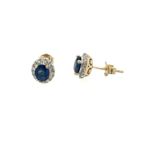 Yellow Gold Sapphire Earrings with Diamond Halos