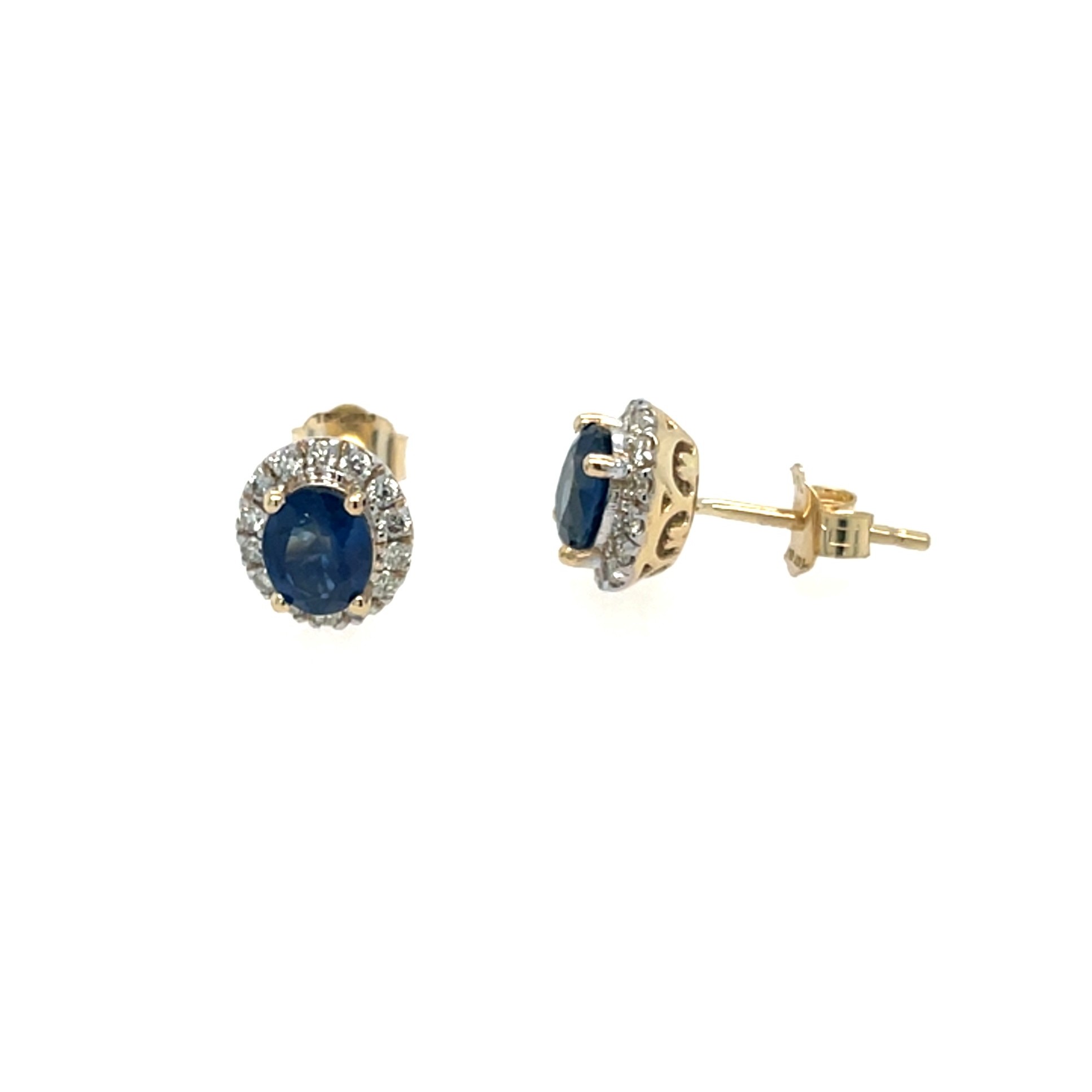 Yellow Gold Sapphire Earrings with Diamond Halos