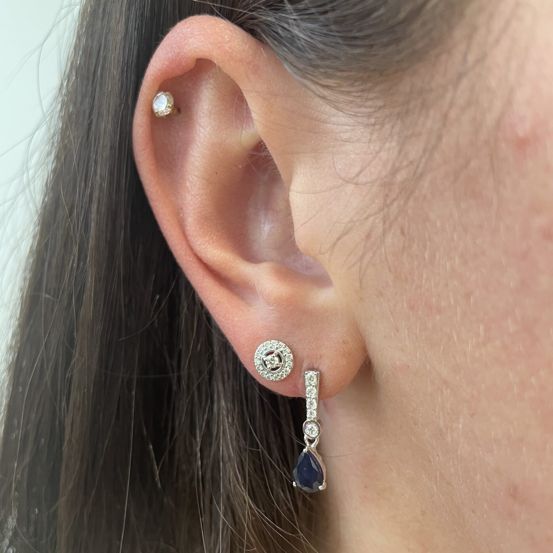 White Gold Sapphire Earrings with Diamonds