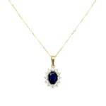 Yellow Gold Sapphire Necklace with Diamonds