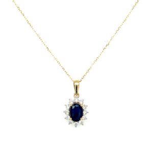 Yellow Gold Sapphire Necklace with Diamonds
