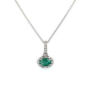 White Gold Emerald Necklace with Diamonds