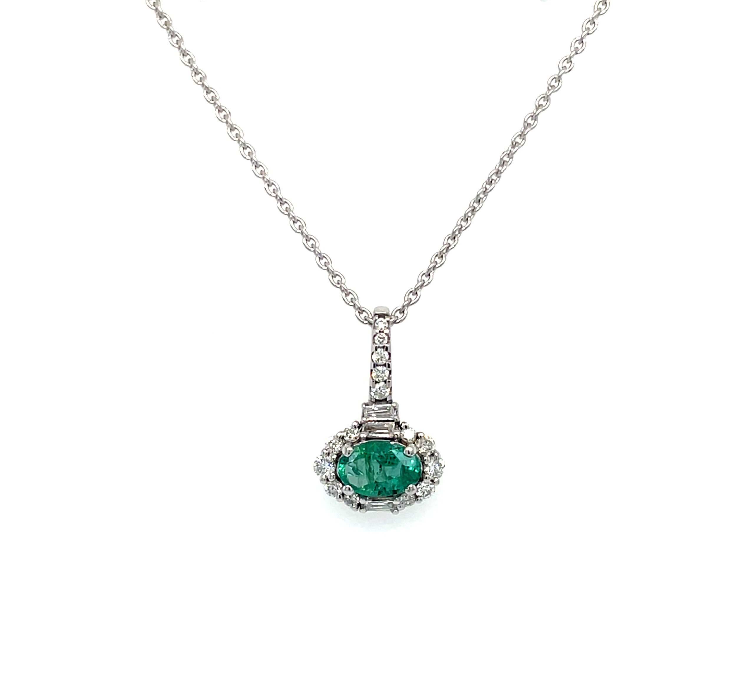 White Gold Emerald Necklace with Diamonds