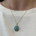 Yellow Gold Turquoise Necklace with Sapphires and Diamonds