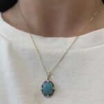 Yellow Gold Turquoise Necklace with Sapphires and Diamonds