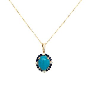 Yellow Gold Turquoise Necklace with Sapphires and Diamonds