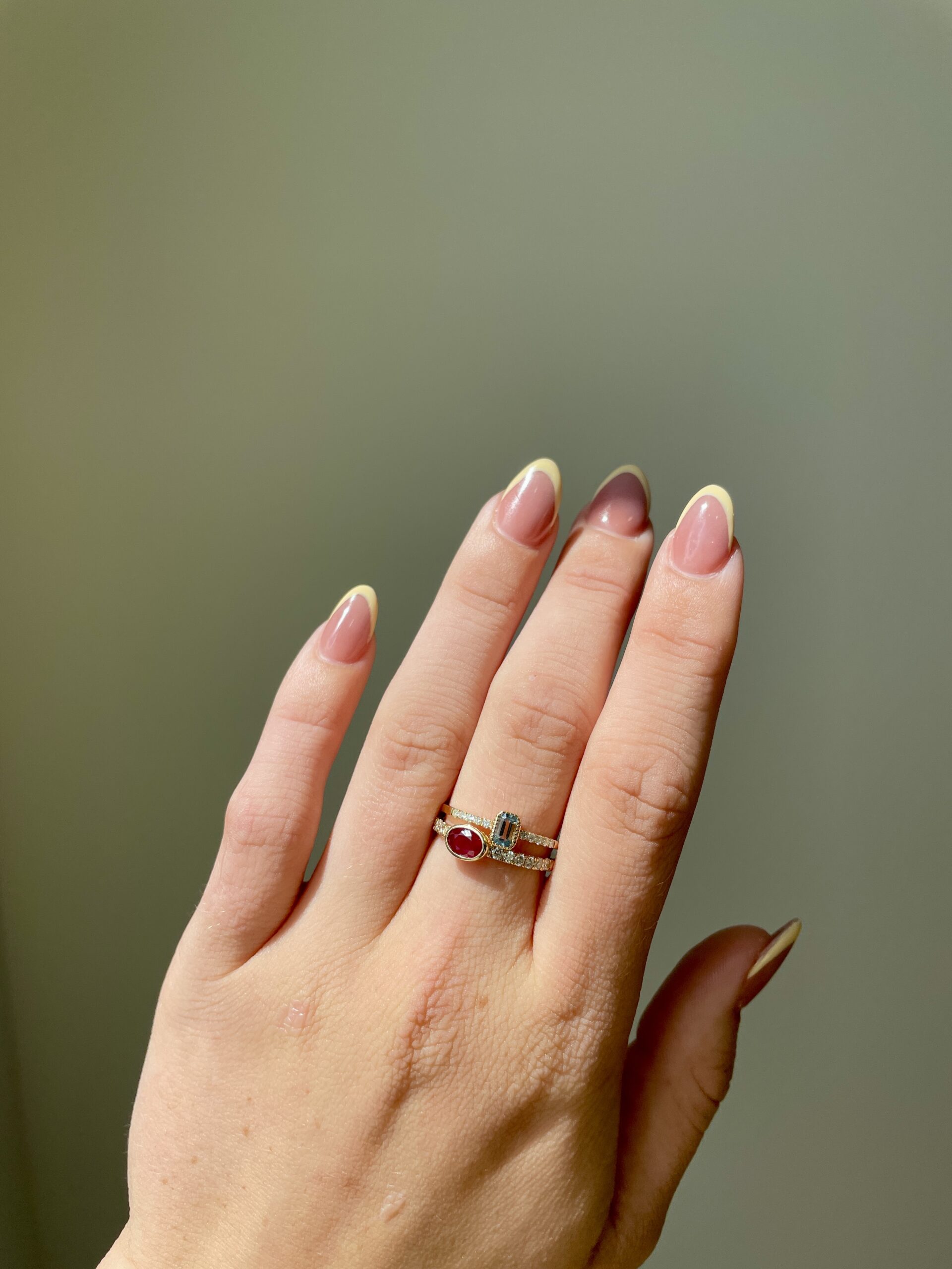 Yellow Gold Bezel-Set Ruby and Diamond Ring