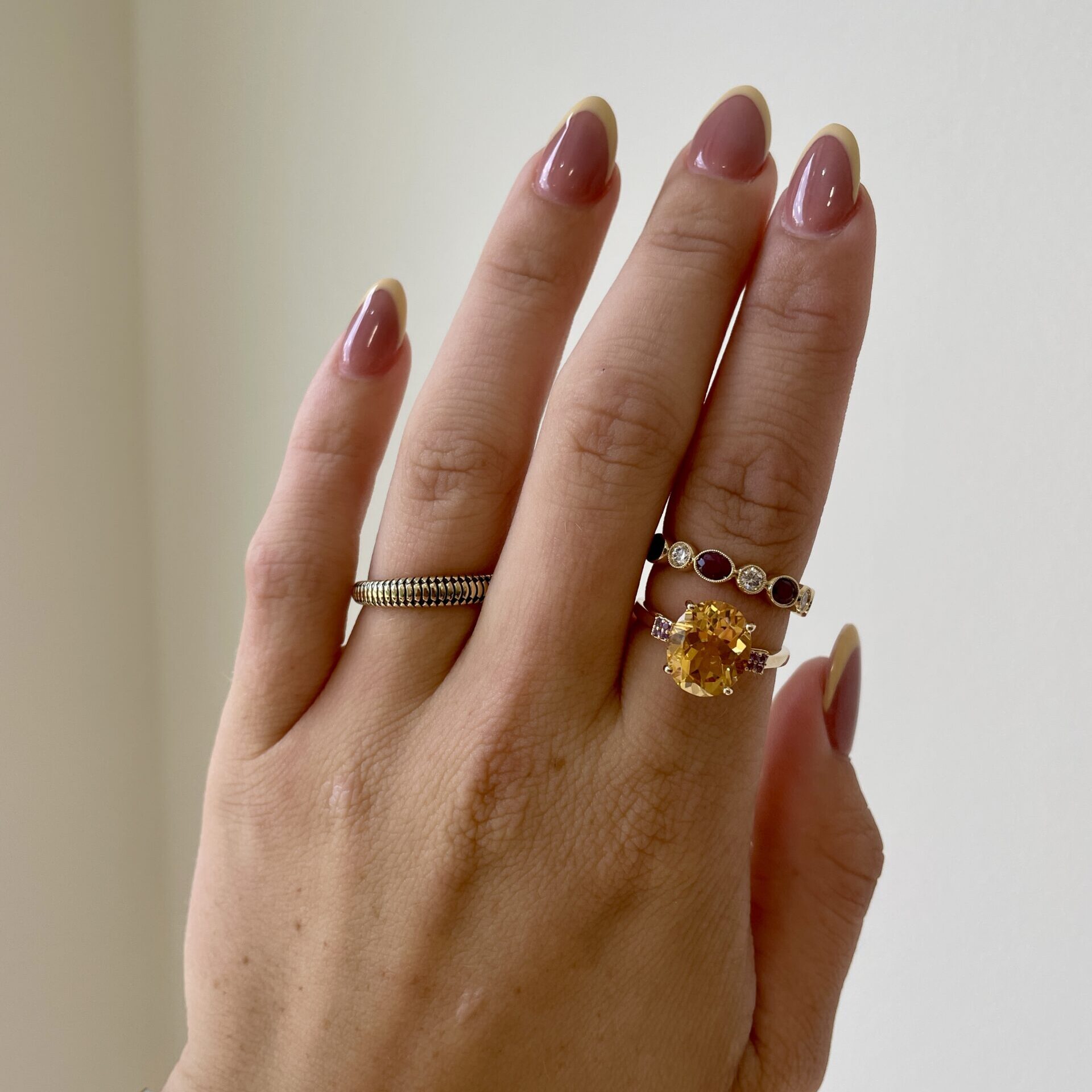 Yellow Gold Bezel-Set Ruby and Diamond Band