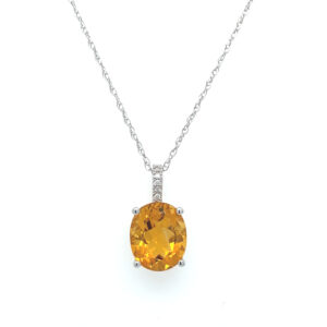 White Gold Citrine Pendant Necklace with Diamonds