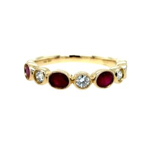 Yellow Gold Bezel-Set Ruby and Diamond Band
