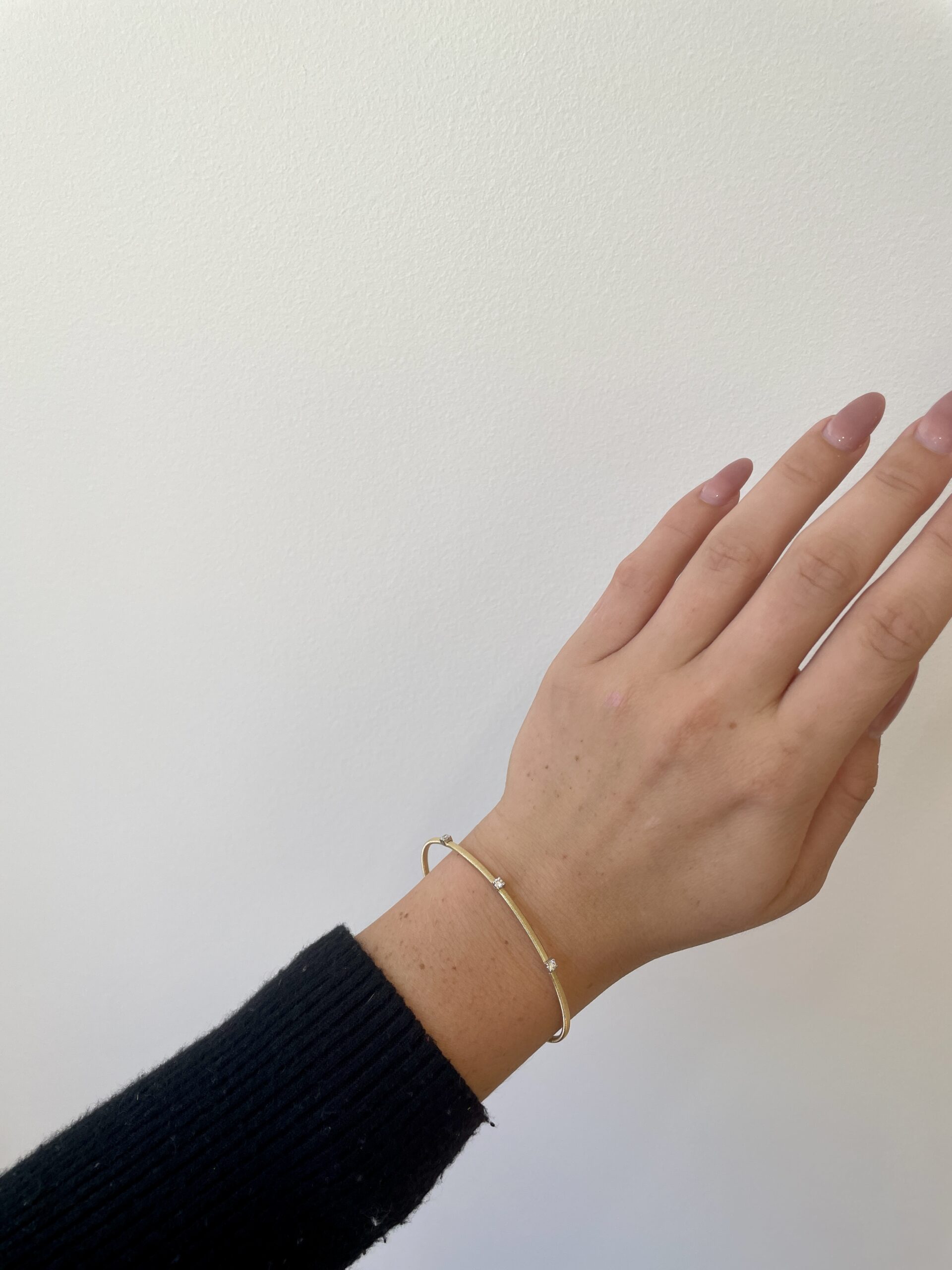 Two-Tone Gold Flexible Bangle Bracelet with Diamonds
