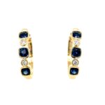 Yellow Gold Sapphire and Diamond Hoop Earrings