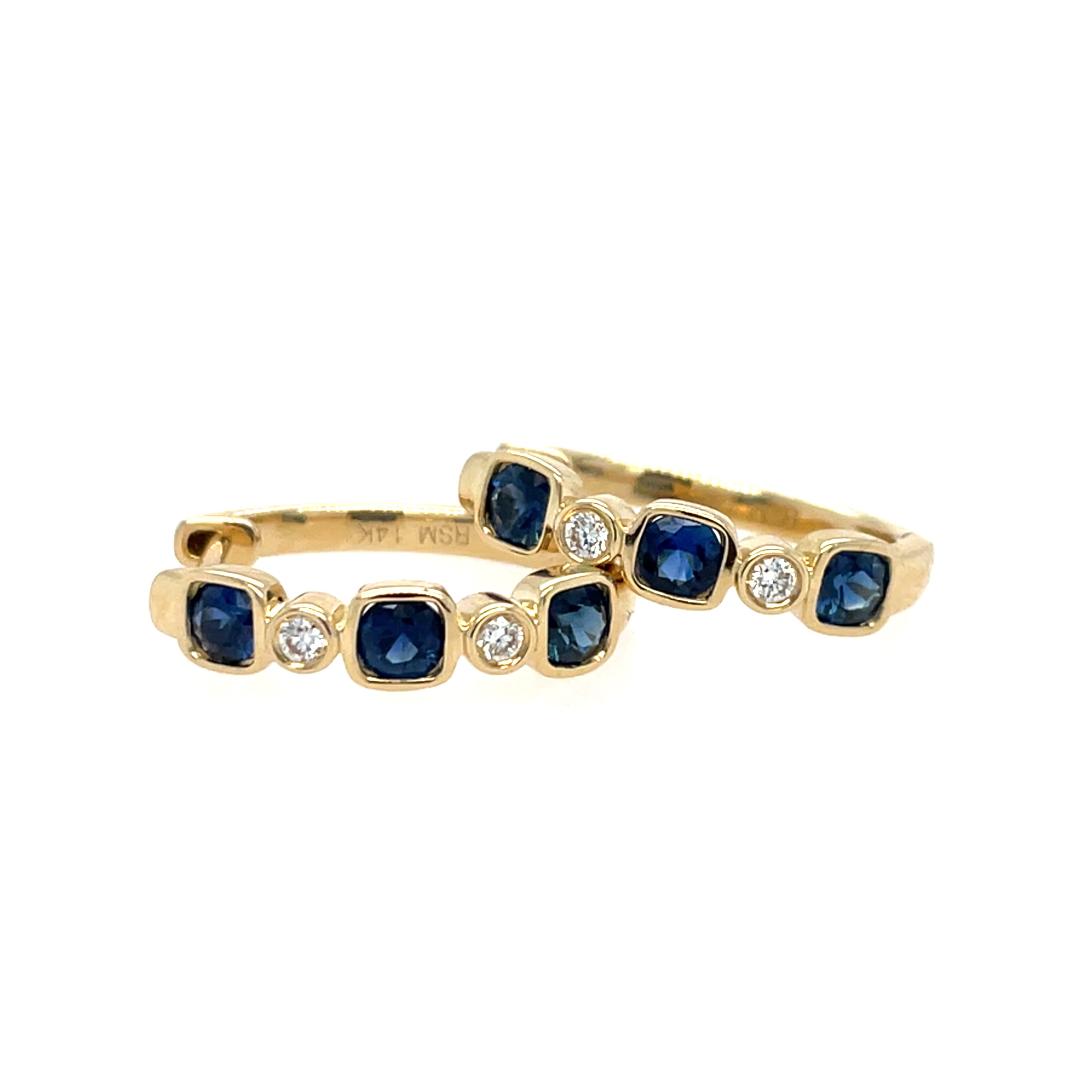 Yellow Gold Sapphire and Diamond Hoop Earrings