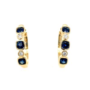 Yellow Gold Sapphire and Diamond Hoop Earrings