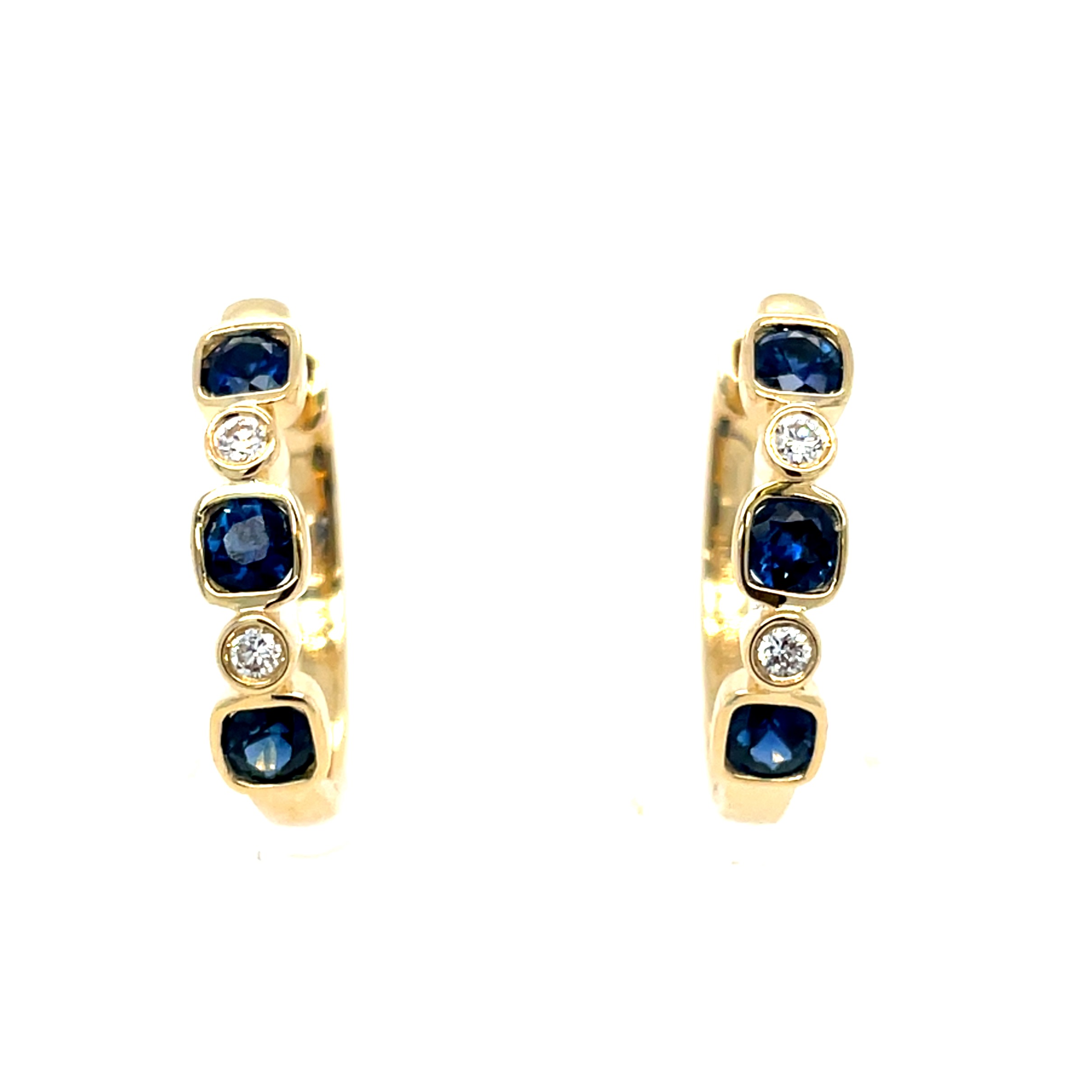 Yellow Gold Sapphire and Diamond Hoop Earrings