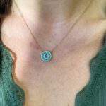 Yellow Gold Turquoise Necklace with Sapphires and Diamonds