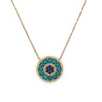 Yellow Gold Turquoise Necklace with Sapphires and Diamonds
