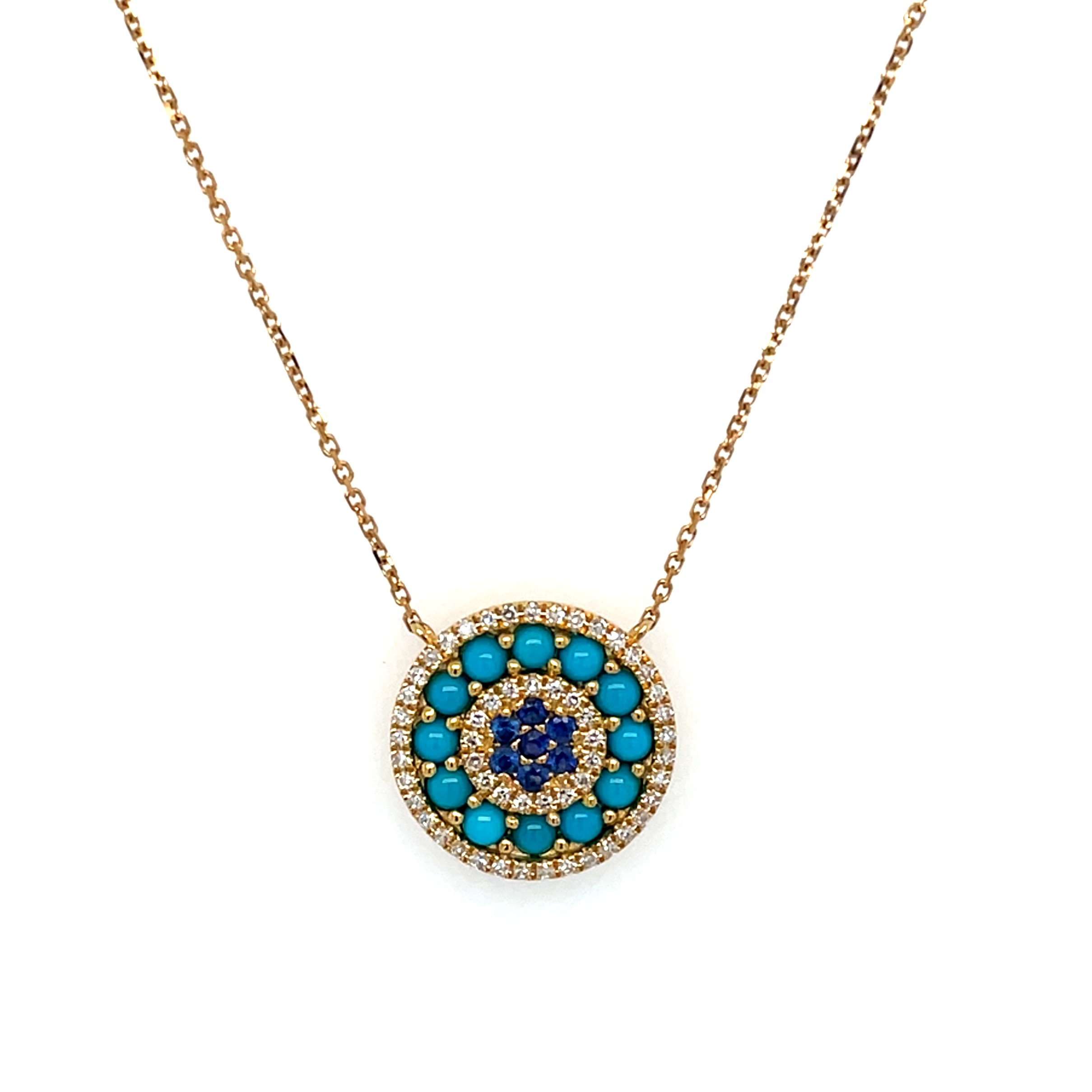 Yellow Gold Turquoise Necklace with Sapphires and Diamonds