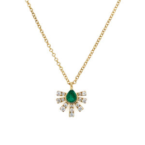 Yellow Gold Emerald Necklace with Diamonds