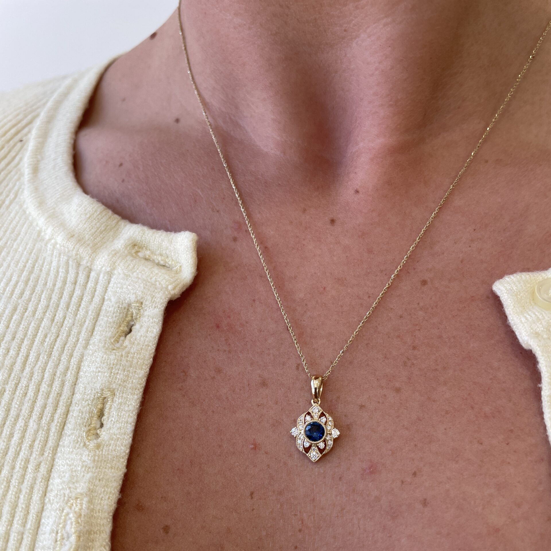 Yellow Gold Sapphire and Diamond Necklace