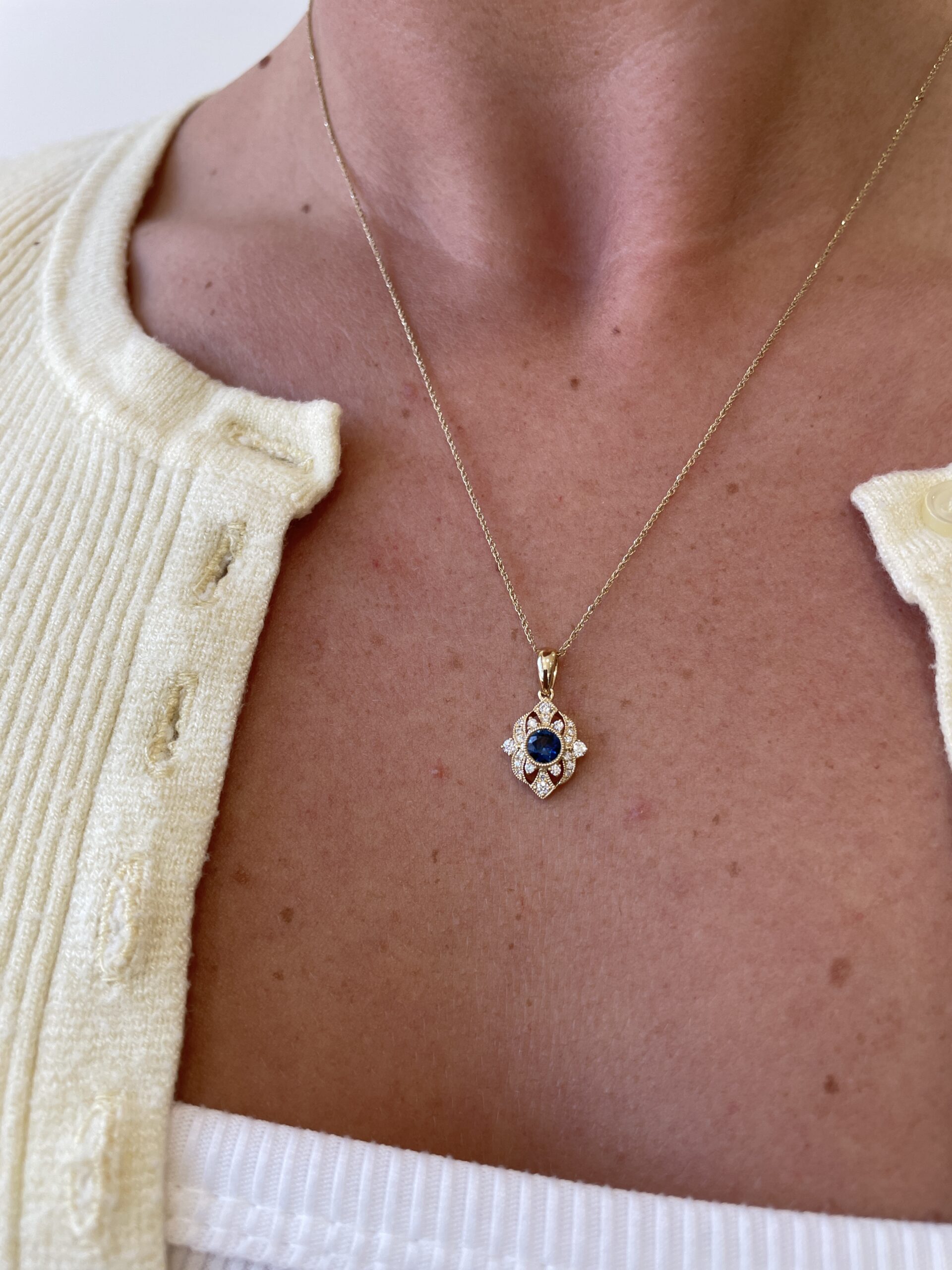 Yellow Gold Sapphire and Diamond Necklace