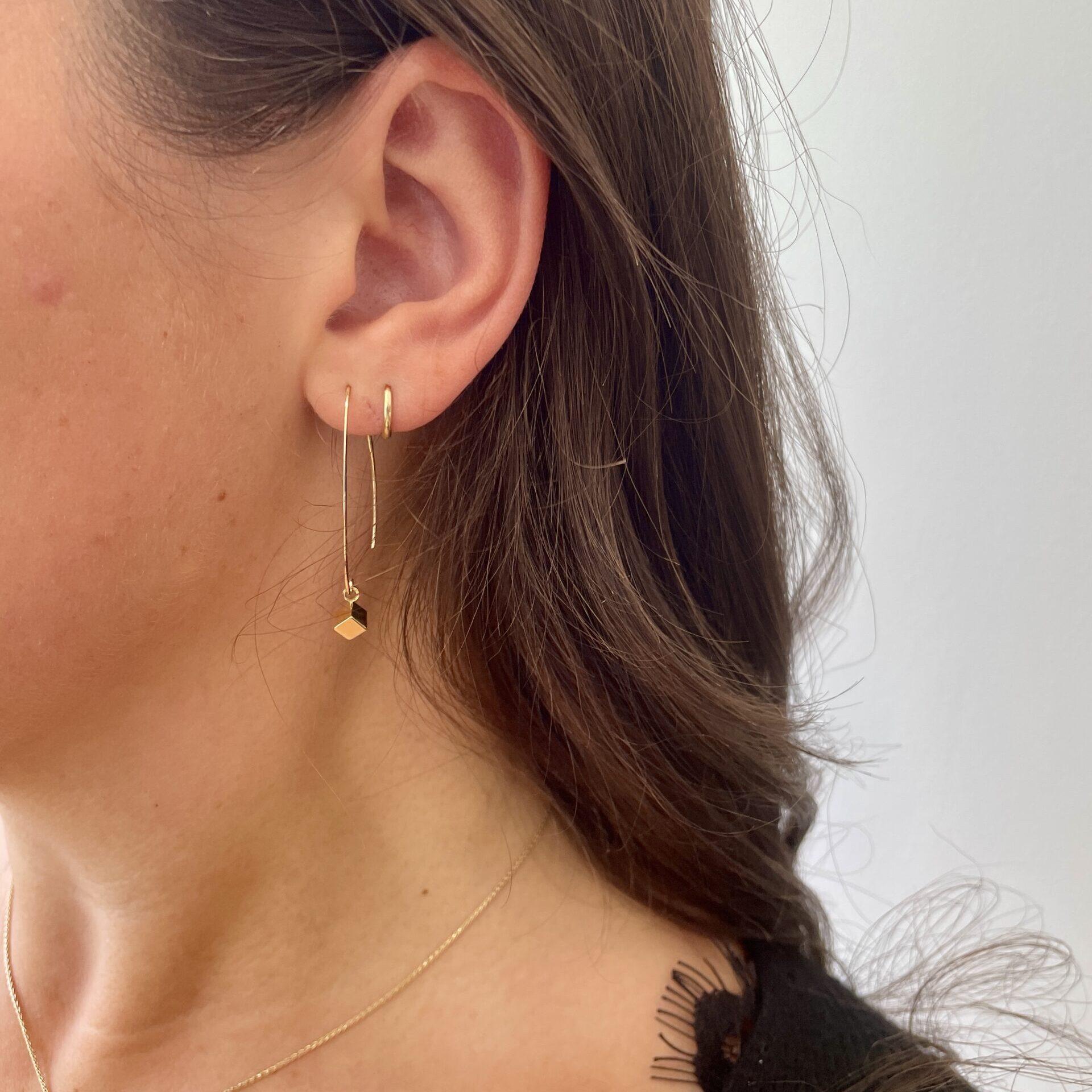 Yellow Gold Cube Threader Earrings