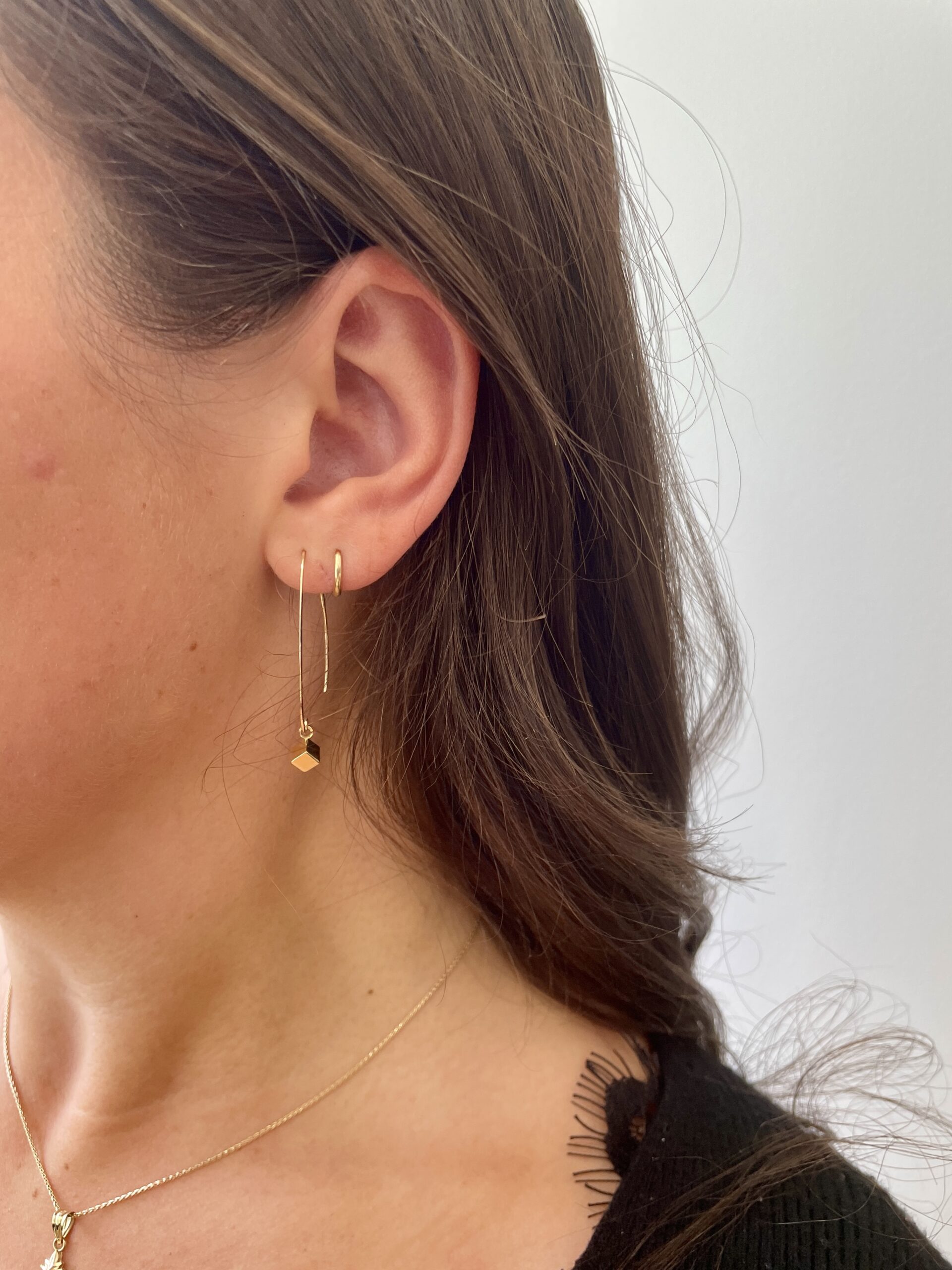 Yellow Gold Cube Threader Earrings