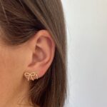 Yellow Gold Beaded Bow Stud Earrings