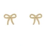 Yellow Gold Beaded Bow Stud Earrings