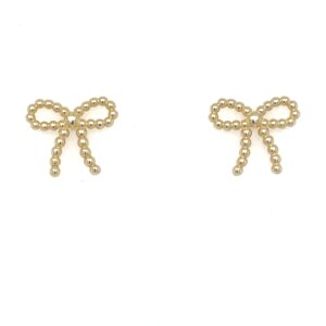 Yellow Gold Beaded Bow Stud Earrings