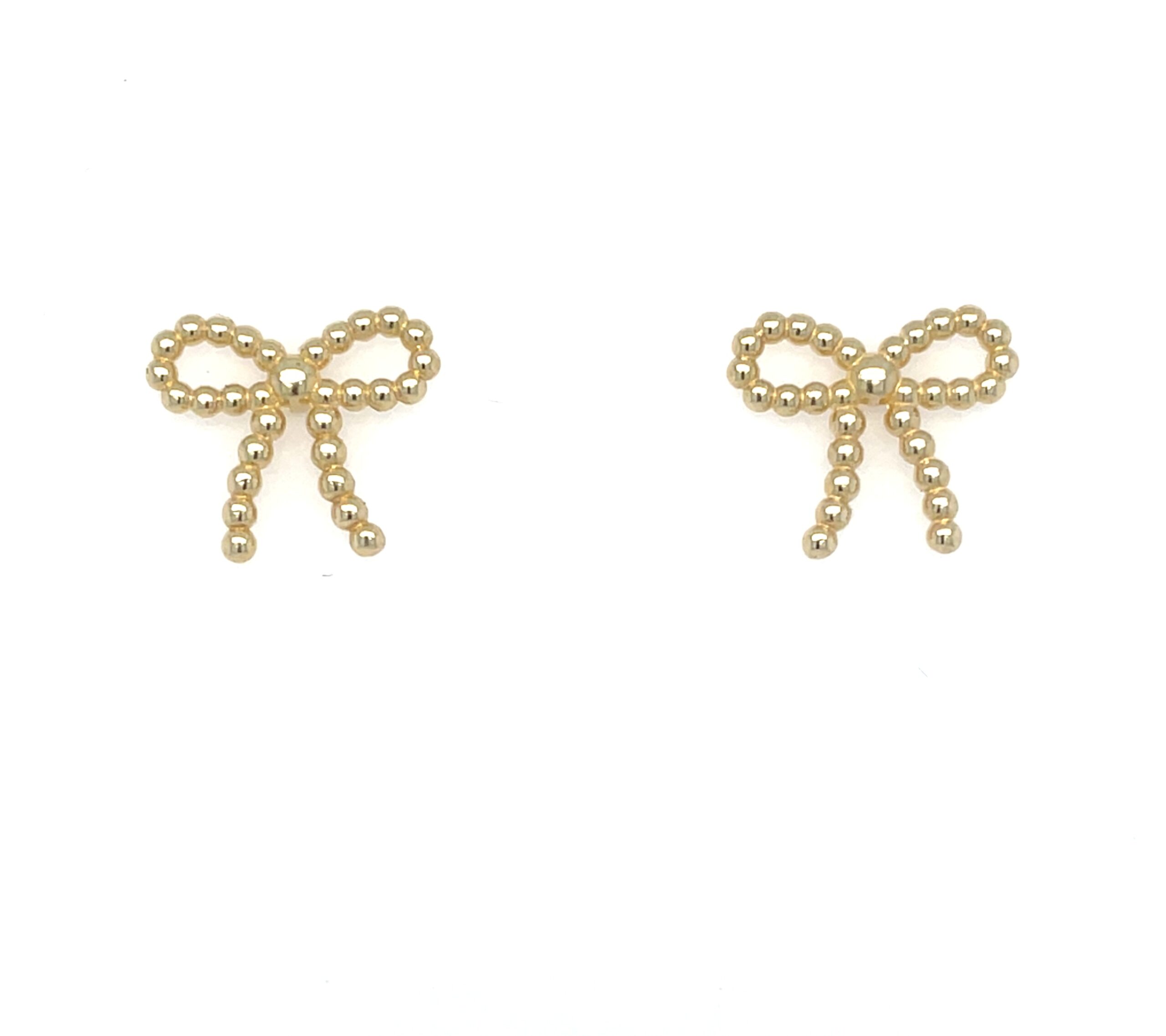 Yellow Gold Beaded Bow Stud Earrings