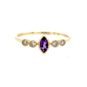 Yellow Gold Amethyst Ring with Diamonds