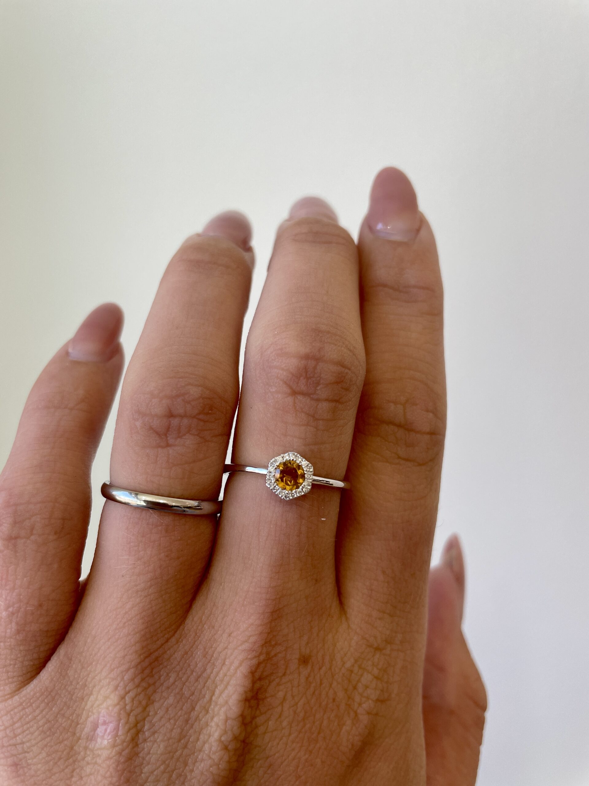 White Gold Citrine Ring with Diamonds