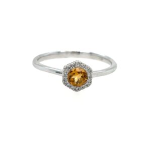 White Gold Citrine Ring with Diamonds