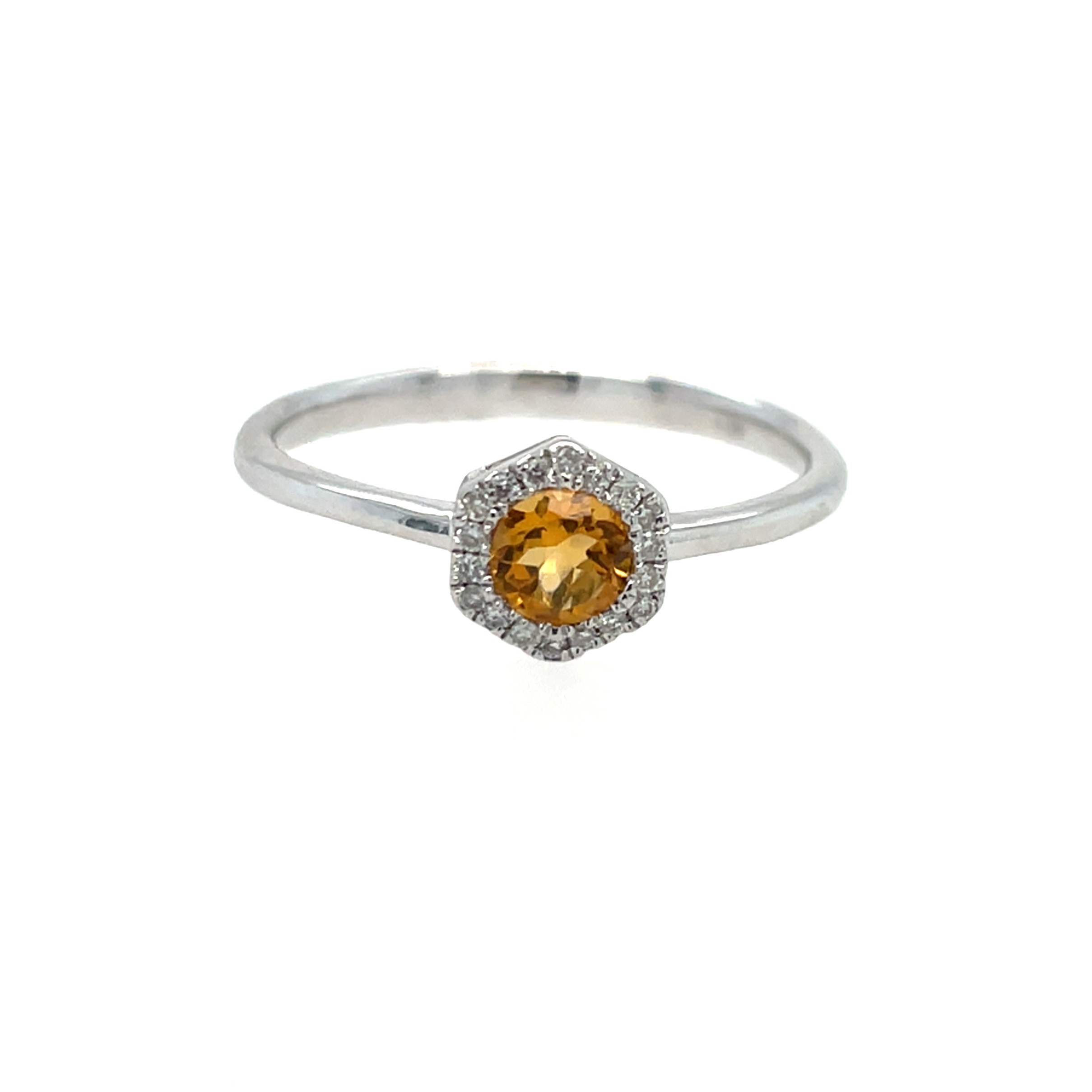 White Gold Citrine Ring with Diamonds