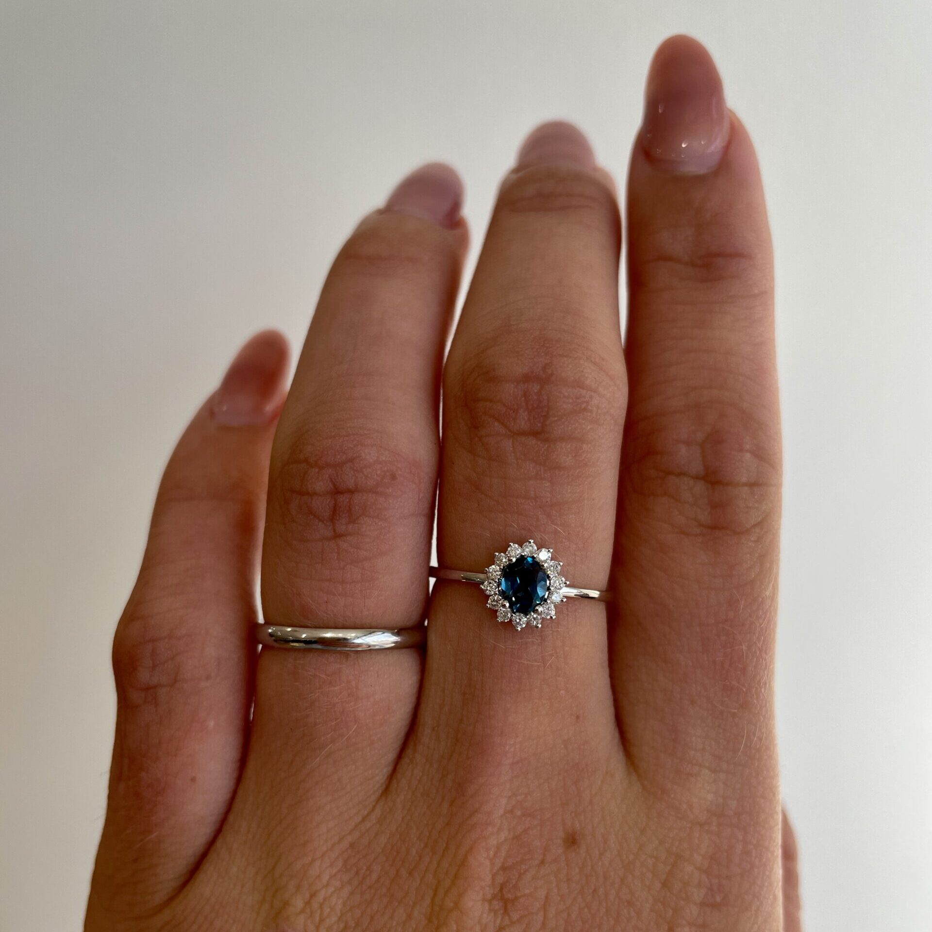 White Gold London Blue Topaz Ring with Diamonds