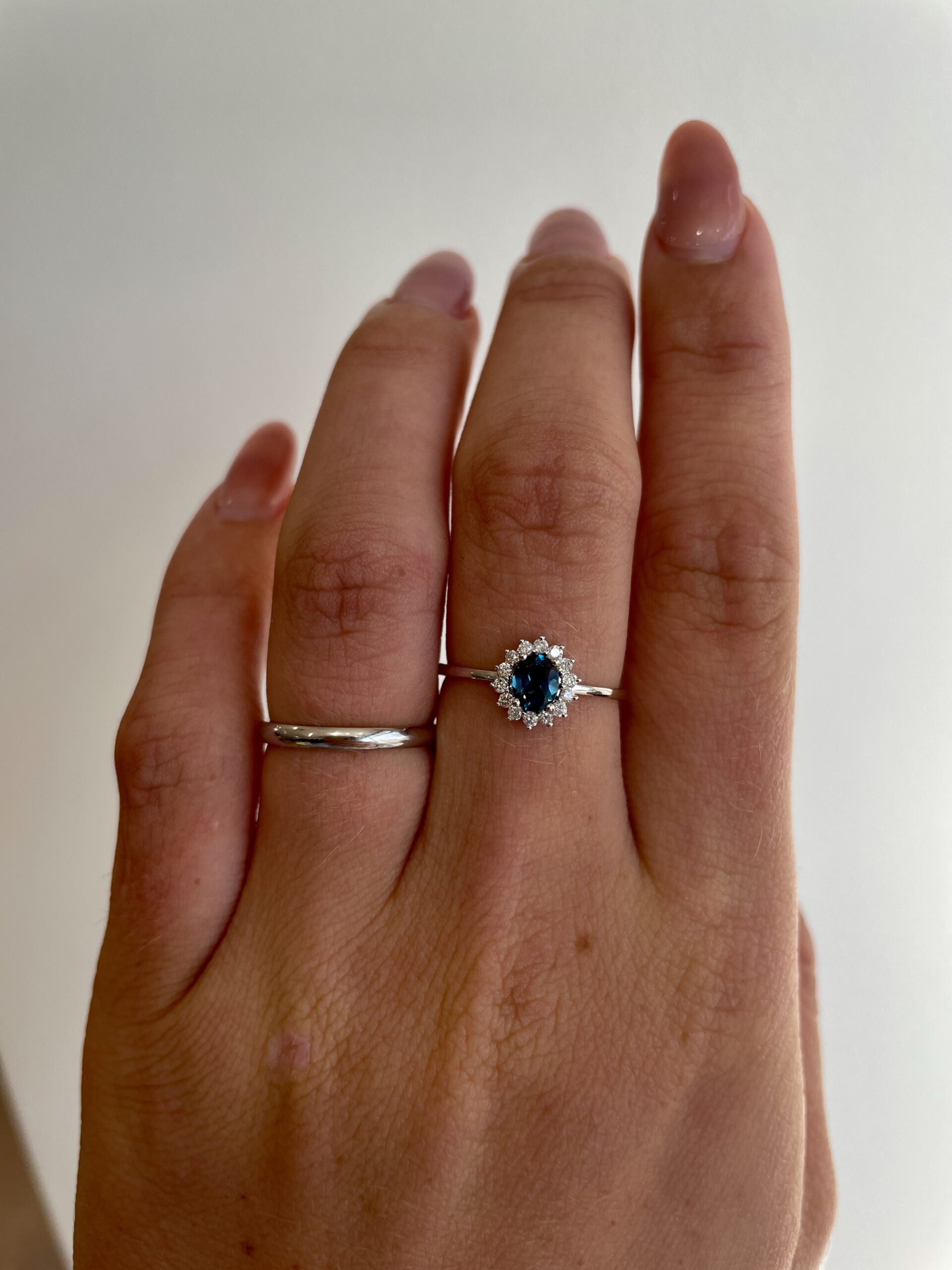 White Gold London Blue Topaz Ring with Diamonds