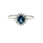 White Gold London Blue Topaz Ring with Diamonds