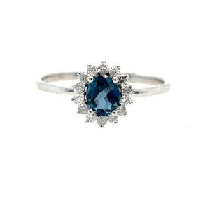 White Gold London Blue Topaz Ring with Diamonds