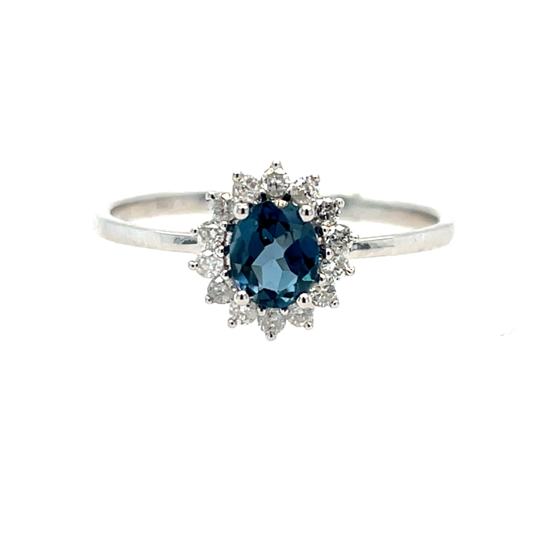White Gold London Blue Topaz Ring with Diamonds