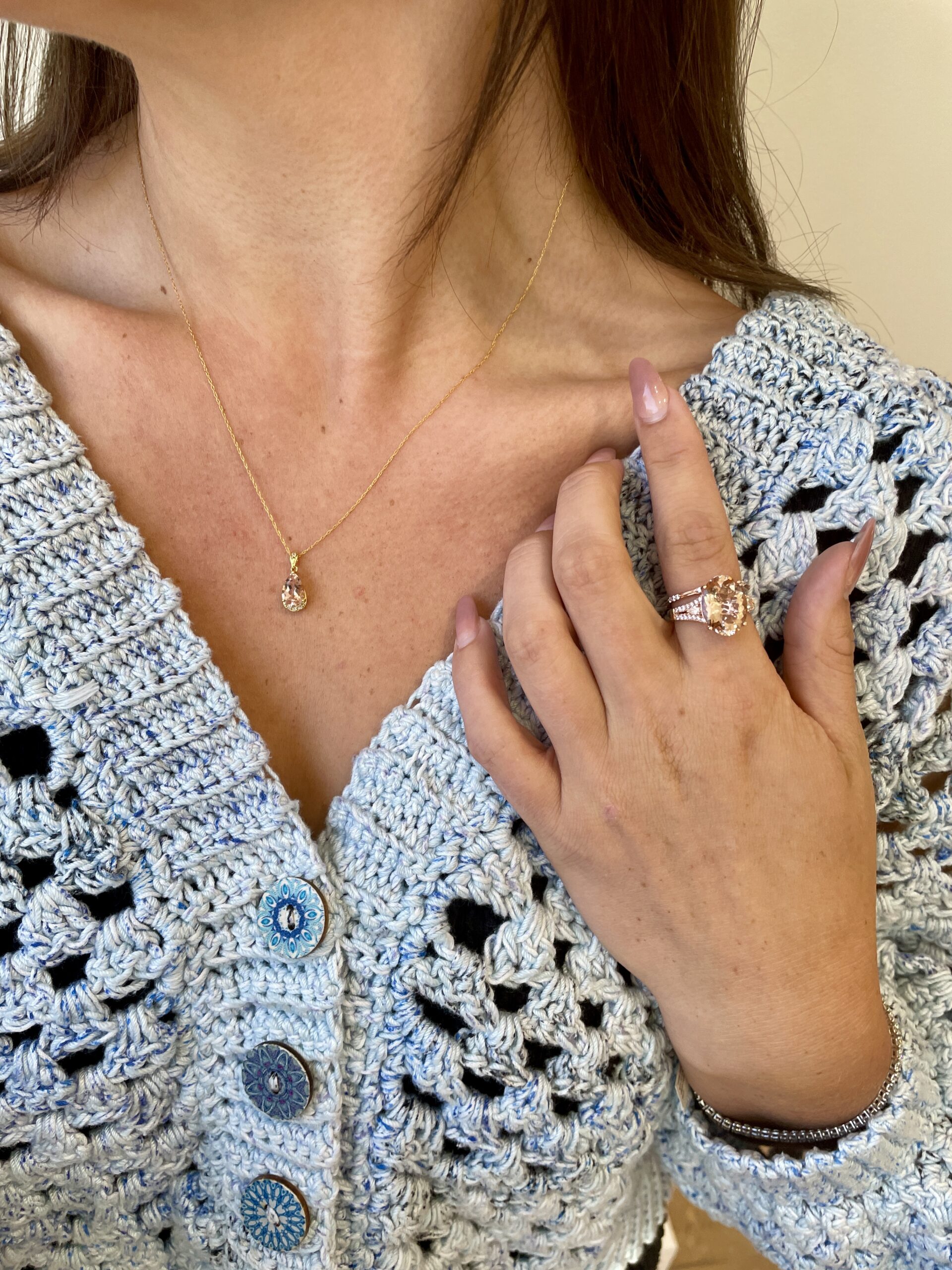 Rose Gold Morganite Necklace with Diamonds