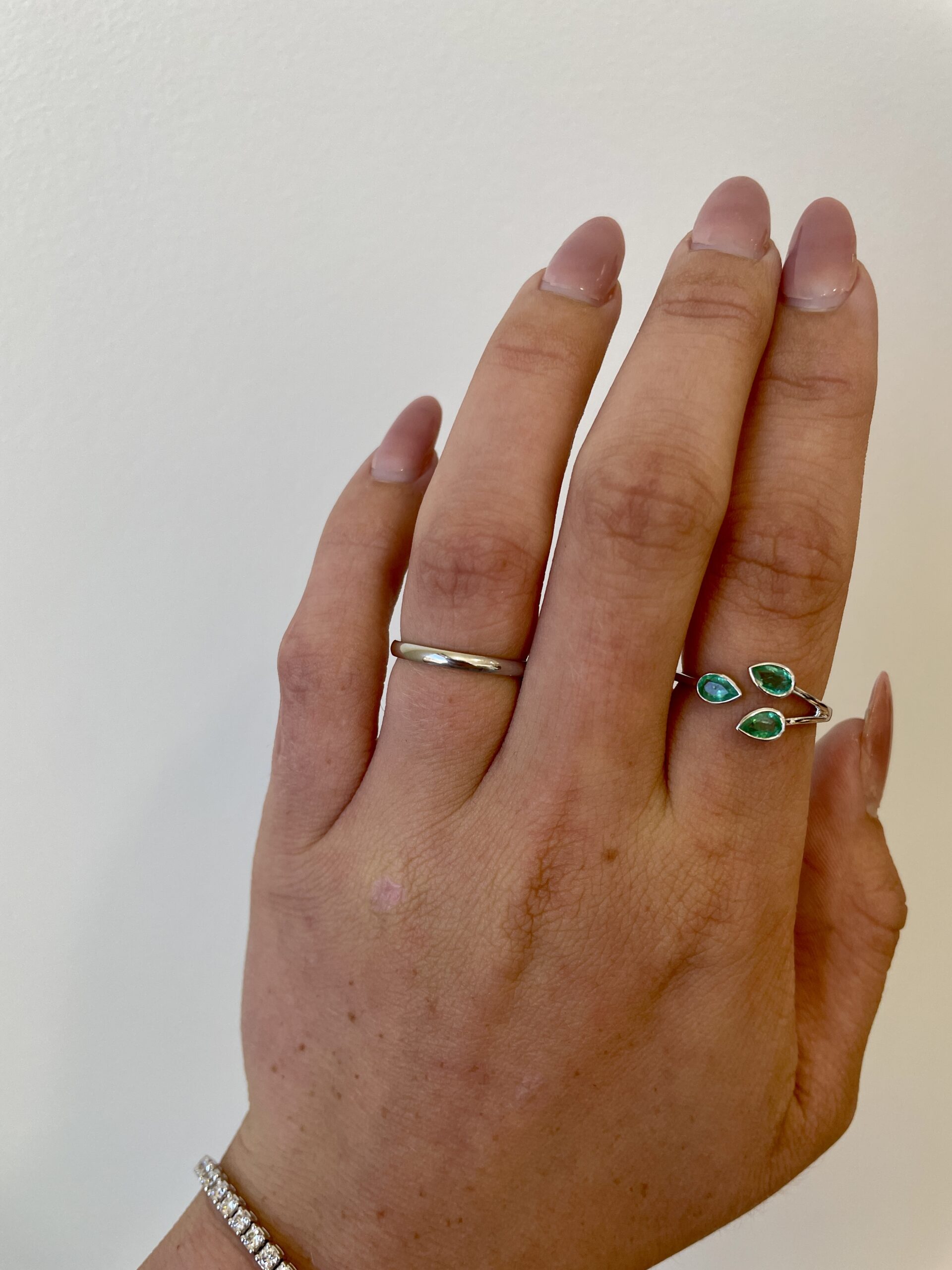 White Gold Emerald Bypass Ring