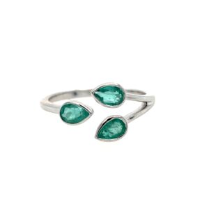 White Gold Emerald Bypass Ring