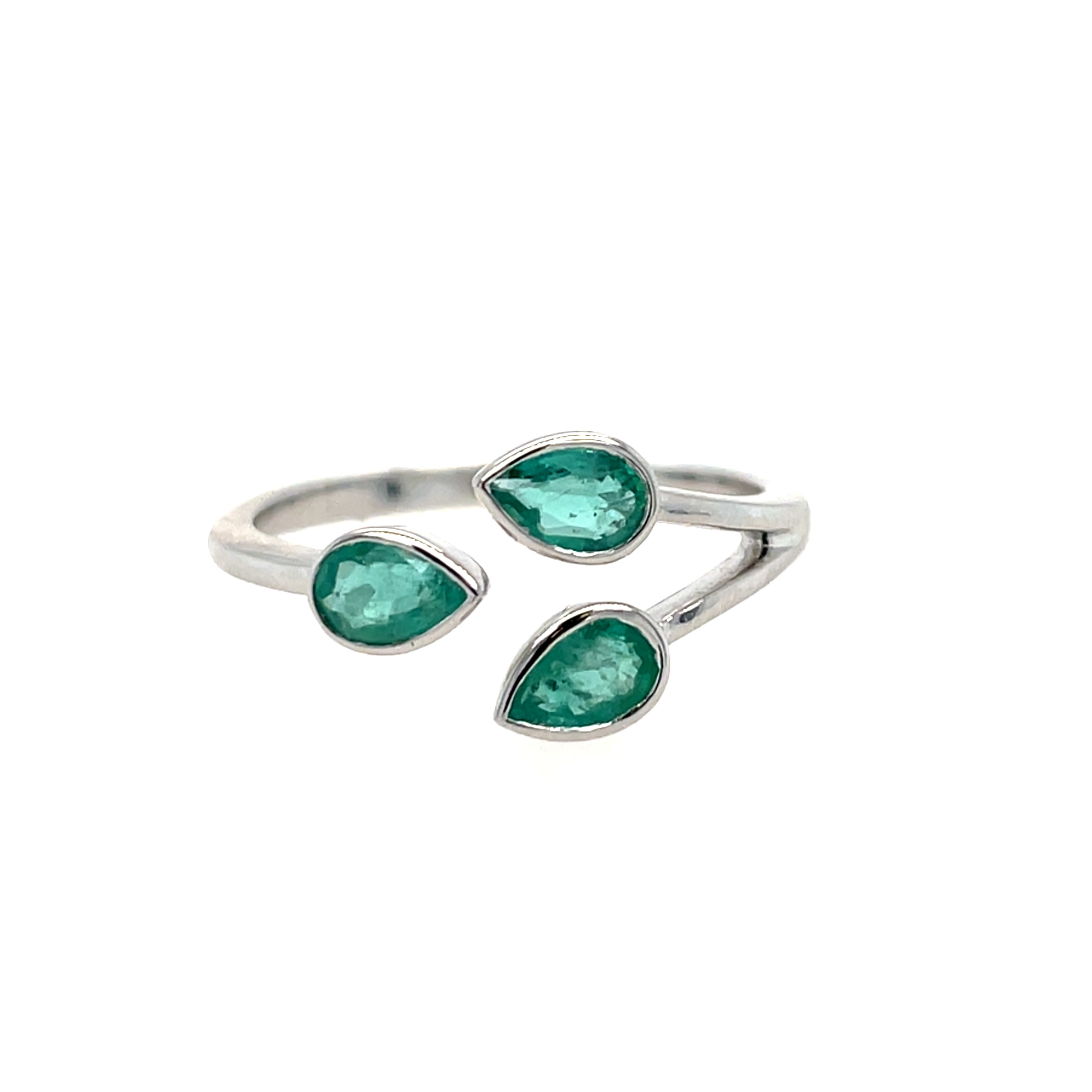 White Gold Emerald Bypass Ring