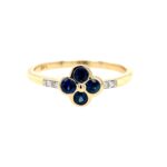 Yellow Gold Quatrefoil Sapphire Ring with Diamonds