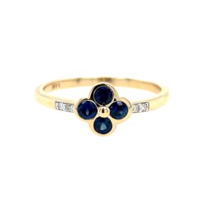 Yellow Gold Quatrefoil Sapphire Ring with Diamonds